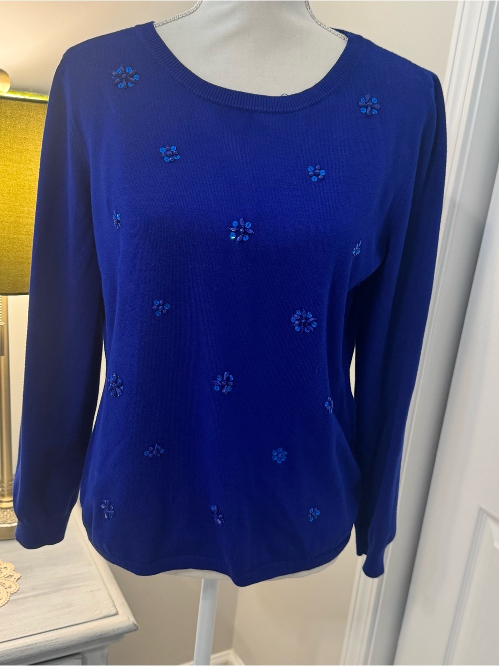 Ruby Rd. Royal Blue Sequin Floral Sweater | Size Large